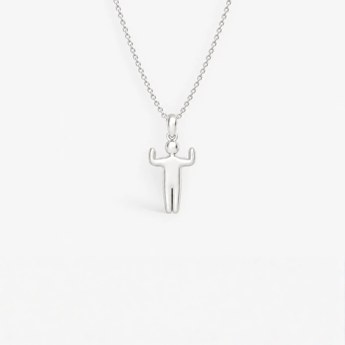 Open Arms Figure Pendant in 925 sterling silver, hanging from a fine chain