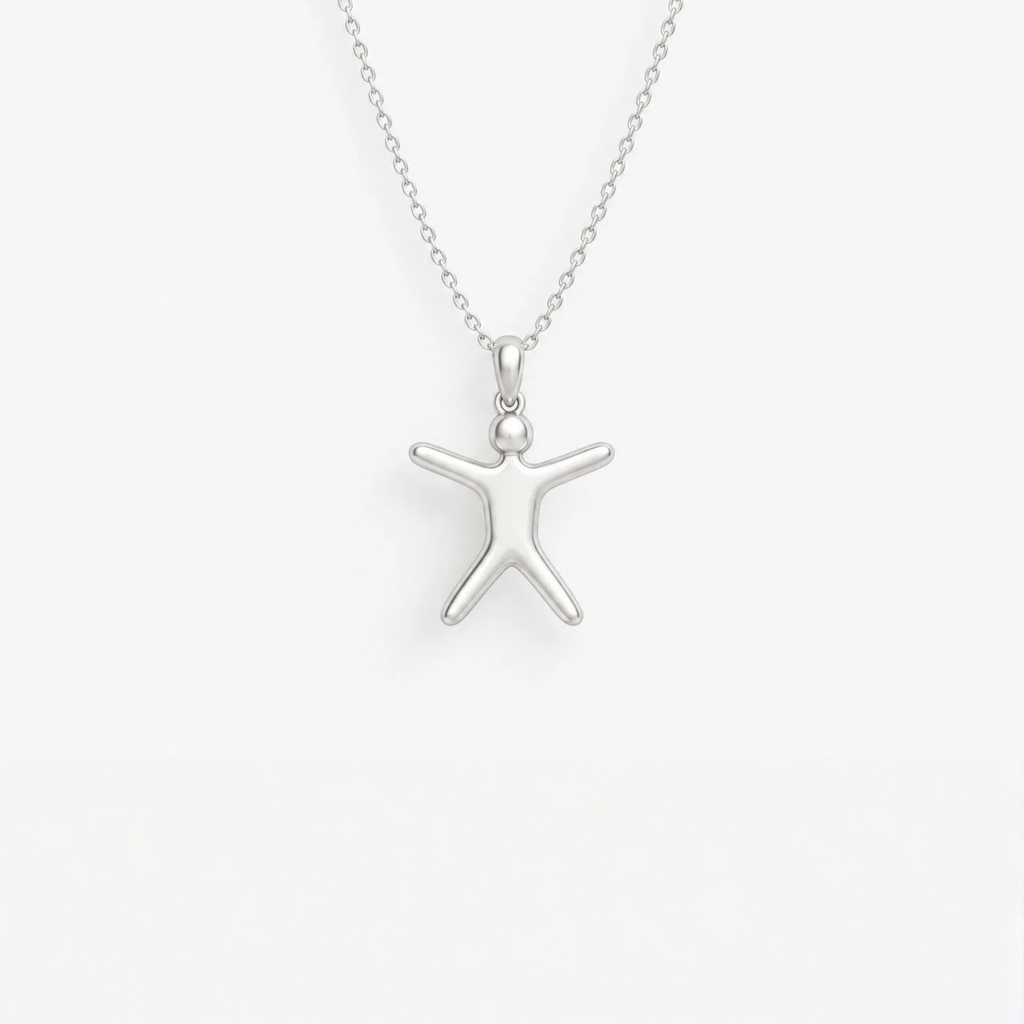 Joyful Spirit Pendant in 925 sterling silver, hanging from a fine chain