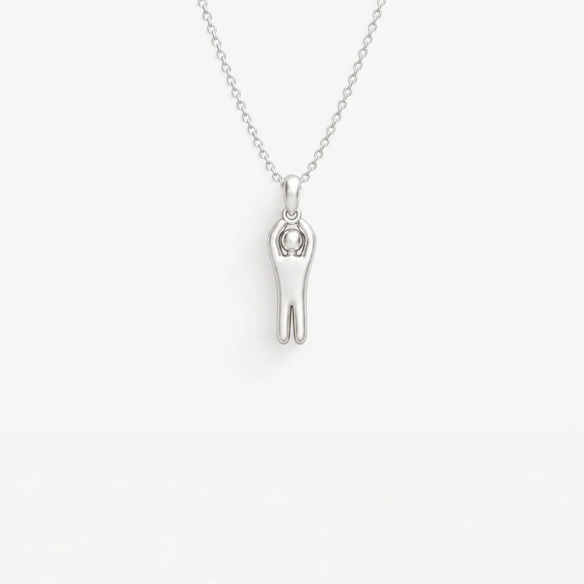 Reaching Figure Pendant in 925 sterling silver, hanging from a fine chain